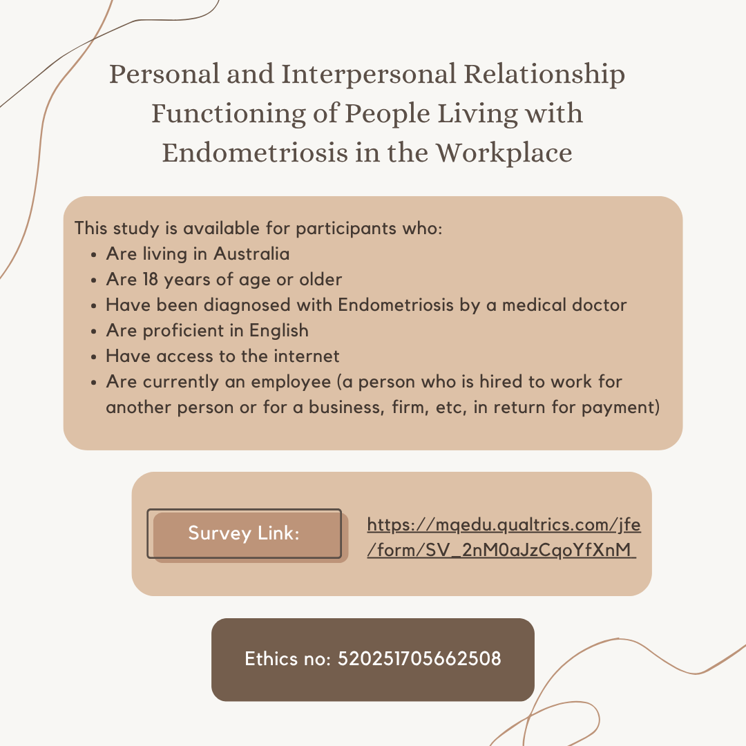 Woman smiling while using tablet with message inviting people with endometriosis symptoms to join the Australian NECST registry for research participation.