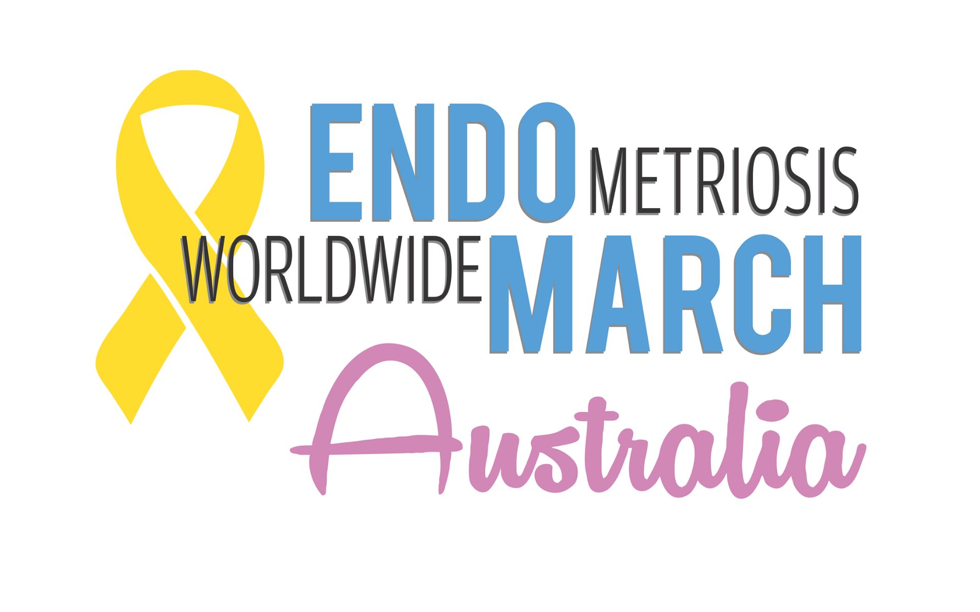 Endo March (1920 x 1200 px) Yellow logo and blue wording for Endometriosis Worldwide March Australia.